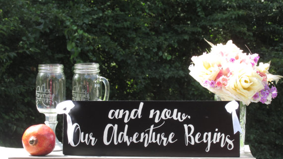 زفاف - and now, Our Adventure Begins" © / Ring Bearer Flower Girl Sign / Painted Solid Wood / Wedding Sign