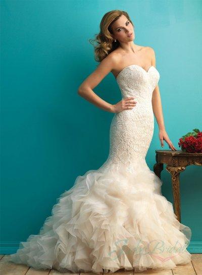 Hochzeit - sexy sweetheart neck lace overlay organza ruffles mermaid wedding dress