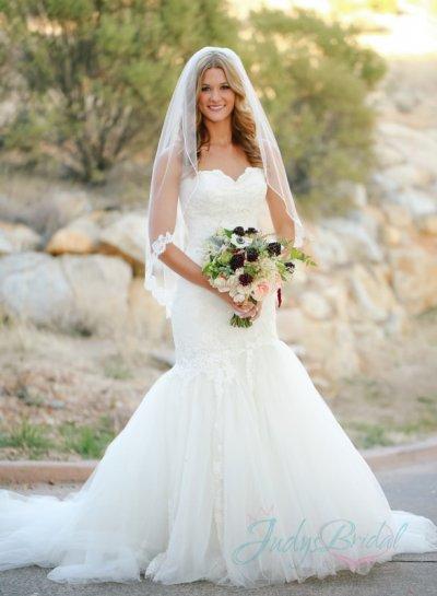 Свадьба - Stunning sweetheart neck lace tulle bottom mermaid wedding dress