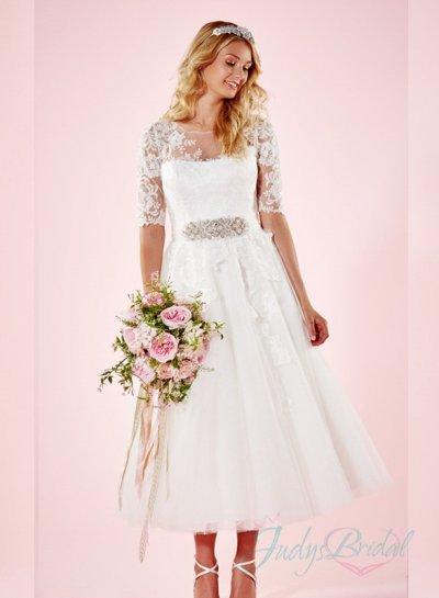 Wedding - vintage inspired half length sleeved tea length wedding dress