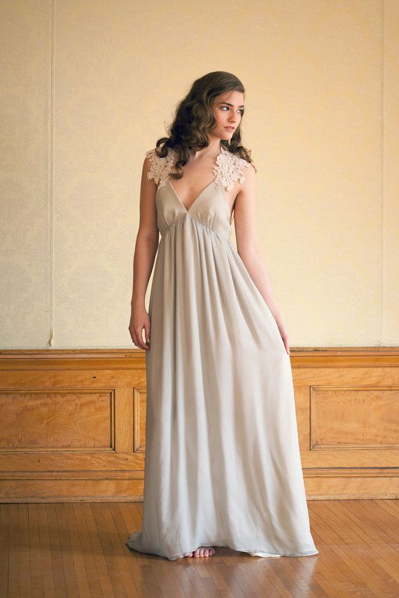 زفاف - Gray Bohemian Backless Wedding Dress In Silk Chiffon With Lace Detail - Everlasting Gown
