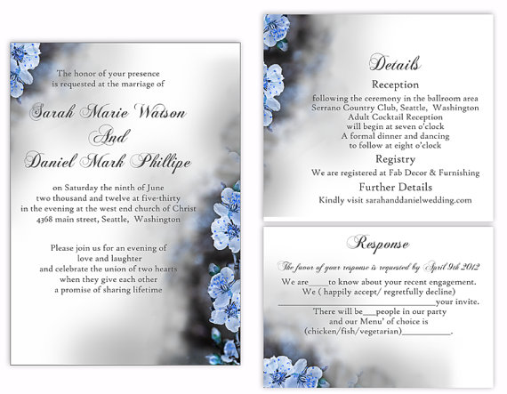 Hochzeit - DIY Wedding Invitation Template Set Editable Word File Instant Download Elegant Printable Invitation Blue Invitation flower invitation