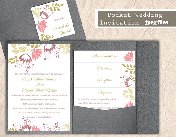 Hochzeit - Printable Pocket Wedding Invitation Suite Printable Invitation Flower Invitation Colorful Invitation Download Invitation Edited jpeg file