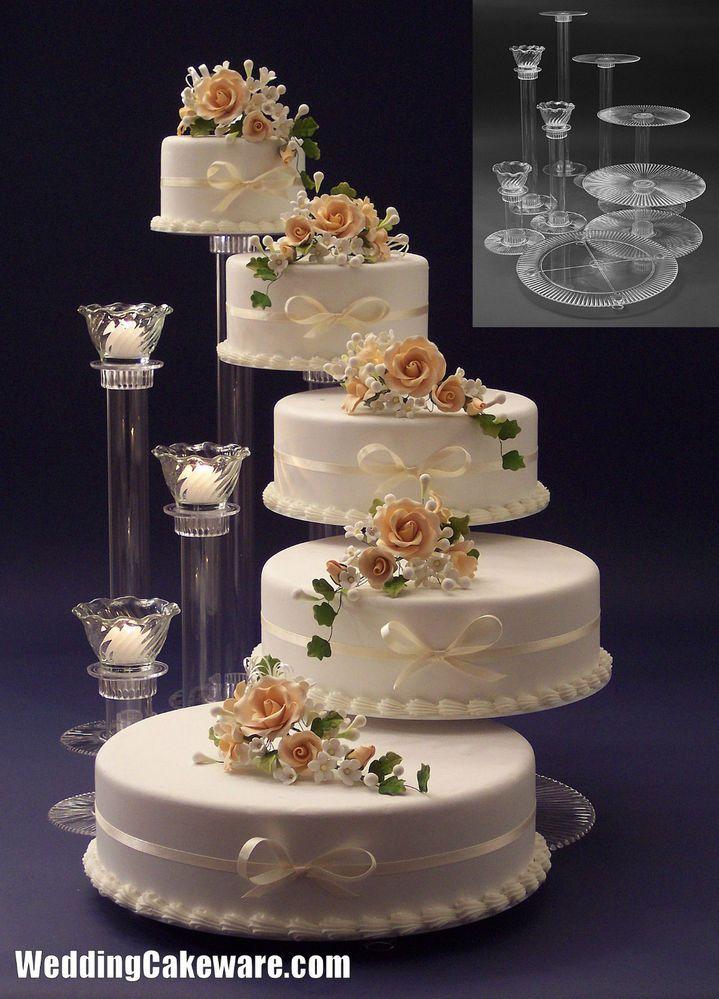 Hochzeit - 5 Tier Cascading Wedding Cake Stand Stands / 3 Tier Candle Stand