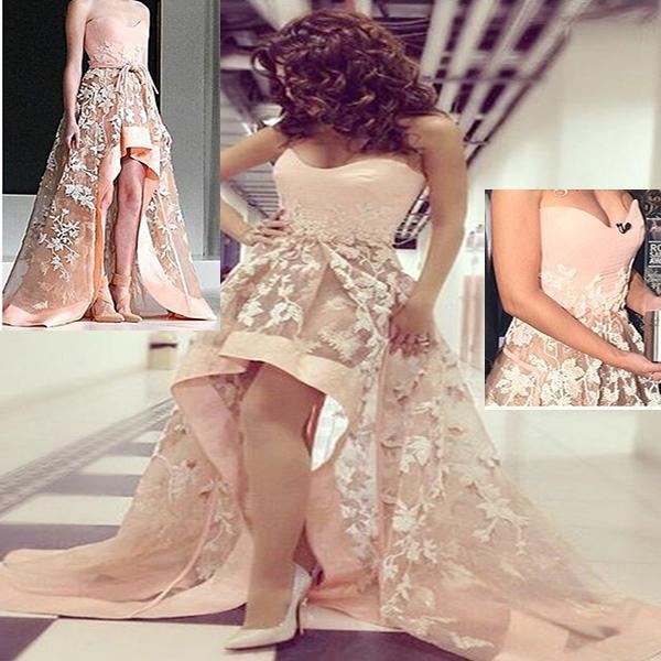 Wedding - Fashion Myriam Fares 2016 Evening Dresses Arabia High Low Prom Sweetheart with Appliques Lace Pink Celebrity Formal Prom Party Dresses Online with $104.02/Piece on Hjklp88's Store 