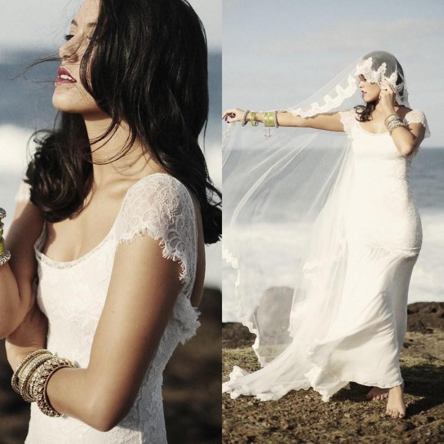 زفاف - Stunning 2016 Bohemian Beach Wedding Dresses Garden White Capped Lace Floor Length Boho Chiffon Summer Bridal Dresses Ball Gowns Custom Online with $119.27/Piece on Hjklp88's Store 