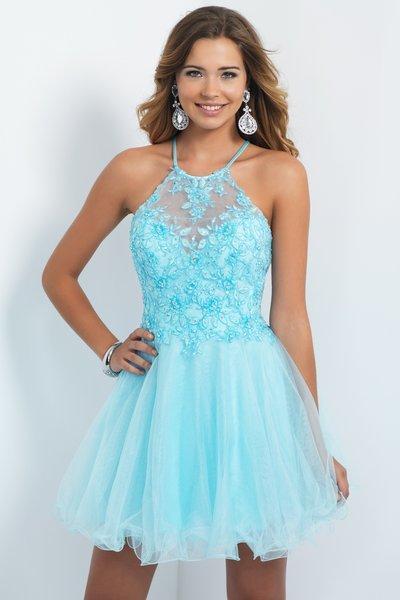 زفاف - Stunning 2016 Sheer Short Homecoming Dresses Cheap Backless Lace Beaded Tulle A-line Short Prom Party Graduation Dresses Light Sky Blue Online with $82.25/Piece on Hjklp88's Store 