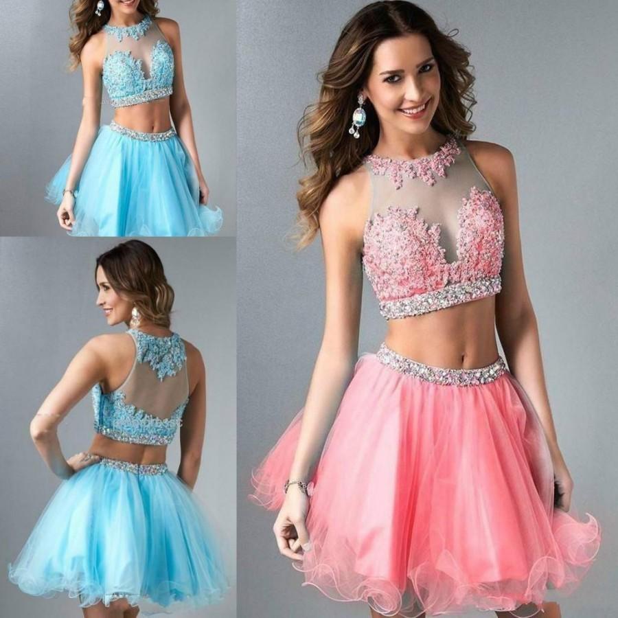 Sexy Beads Two Pieces Homecoming Dresses 2016 Cheap Tulle Sheer ...