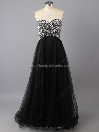 Mariage - Canada A-line Floor-length Tulle Sweetheart Rhinestone Prom Dresses