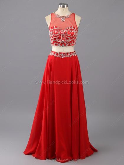 Mariage - Canada A-line Floor-length Chiffon Scoop Neck Beading Prom Dresses