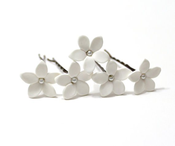 زفاف - White Jasmine Flower Accessories Hair pin by Nikush Studio - Jasmine Wedding Hair Accessories, Wedding Hair Flower Hair Small Hair Flowers