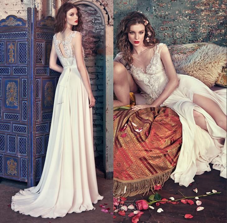Mariage - Romantic Galia Lahav Spring 2016 Wedding Dresses Sexy Split Sleeveless Open Back Chiffon A-lin Beach Bridal Ball Gowns Dress With Applique Online with $114.82/Piece on Hjklp88's Store 
