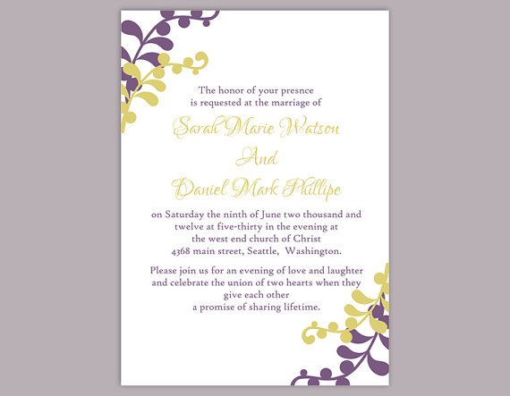 Свадьба - DIY Wedding Invitation Template Editable Word File Instant Download Elegant Eggplant Wedding Invitation Printable Green Wedding Invitations