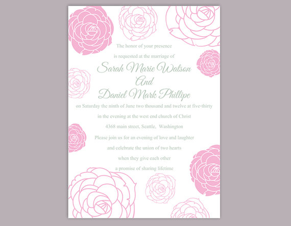 Wedding - DIY Wedding Invitation Template Editable Word File Instant Download Printable Flower Invitation Rose Wedding Invitation Pink Invitations
