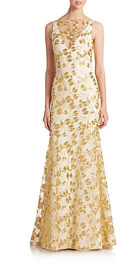 Mariage - Theia Embroidered Crepe Gown