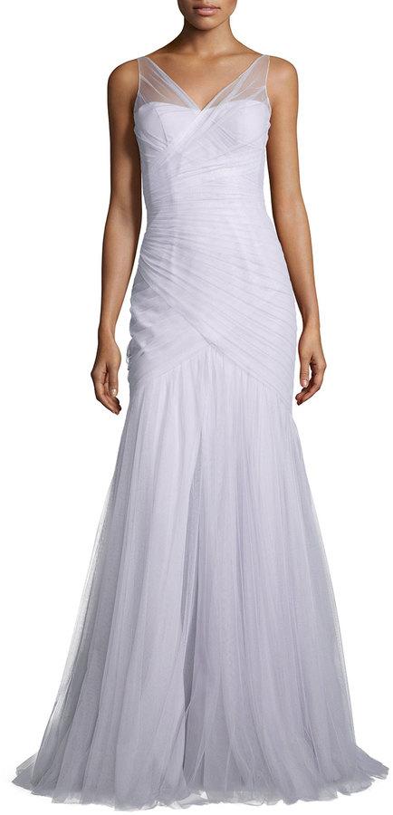Mariage - Monique Lhuillier Bridesmaids Sleeveless Illusion Tulle Gown