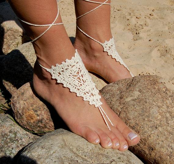 Hochzeit - Crochet Barefoot Sandals, Crochet Beach Wedding Shoes, Anklet, Wedding Accessories, Nude Shoes, Yoga socks, Foot Jewelry