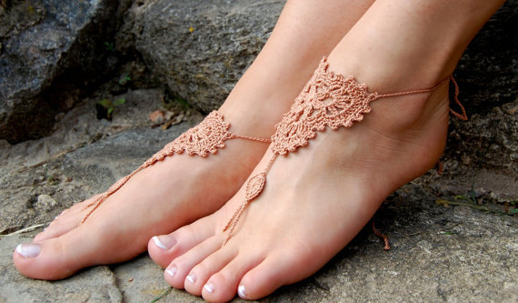 Hochzeit - Barefoot Sandals, Beach Wedding Shoes, Wedding Accessories, Nude Shoes, Yoga socks, Foot Jewelry