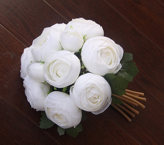 Hochzeit - 10 Heads Mini Rose Bouquet Silk Wedding Flowers Artificial Tea Rose Bouquet For Brides Bridesmaids 5 colors
