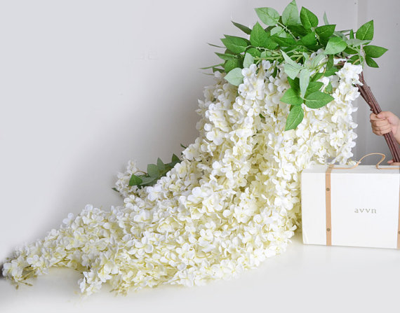 Mariage - 5pcs Artificial Silk Wisteria Home Garden Hanging Flower Plant White Wisteria Wedding Vine Decor
