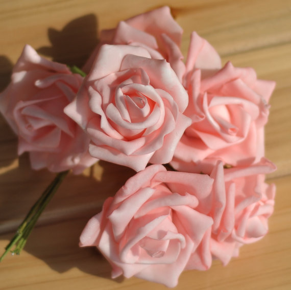 Wedding - 72 pcs Wedding Flowers Light Pink Artificial Flower Supplies Fake Foam Roses Floral Wedding Table Centerpiece Decor