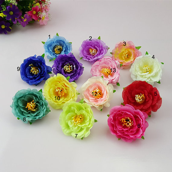 Mariage - 30 Silk Peonies Flower Heads For Crafts Beach Hairpins Beach shoes Bridal Wrist Flowers Artificial Simulation 13 Colors