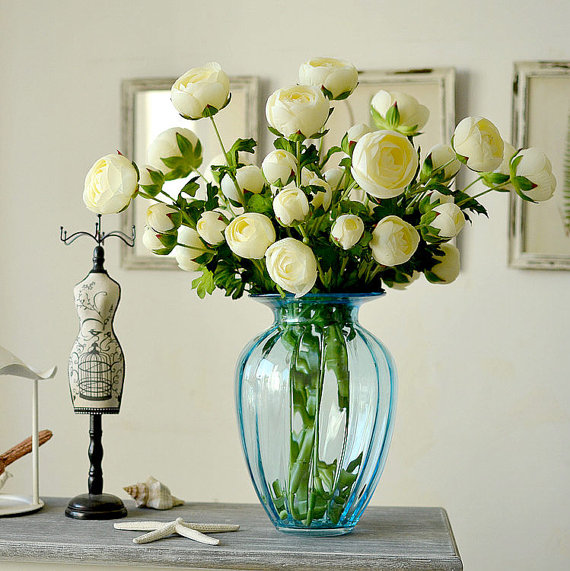 Wedding - 60cm 3 Heads Single Silk Peony Posy Cream White Peonies For Wedding Table Centerpieces Bridal Bouquet Flowers