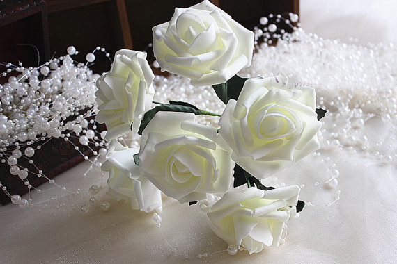 Hochzeit - 72 pcs Fake Flowers Ivory Roses For Bridal Bouquets Wedding Arrangement Floral Decor Table Centerpiece
