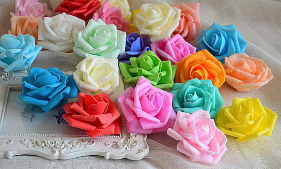 Mariage - 10 Heads Soft Foam Rose Artificial Flower Heads 6-7cm For DIY Crafts Wedding Decoration Kissing Ball