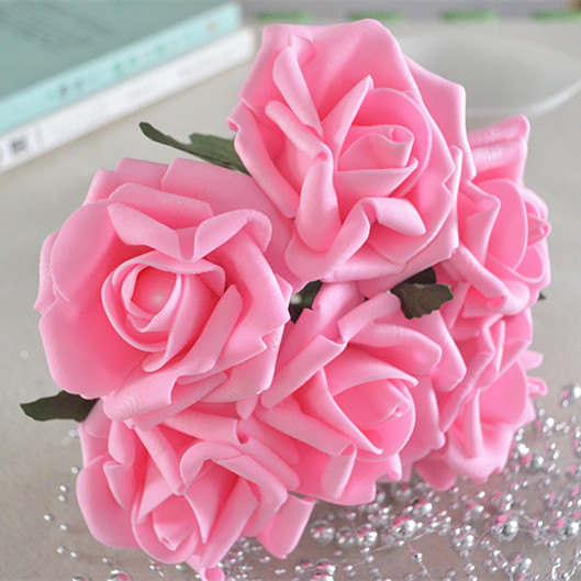 زفاف - 72 pcs Bright Warm Pink Artificial Flower Supplies Fake Foam Roses Wedding Flowers For Wedding Centerpiece Decor