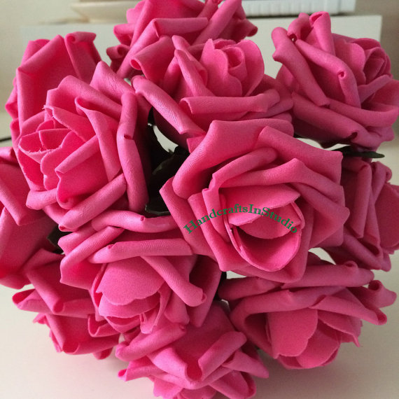 زفاف - 72 pcs Hot Pink Bridal Bouquet Flowers Wedding Decorative Artificial Flower Fake Latex Roses Floral Wedding Centerpiece