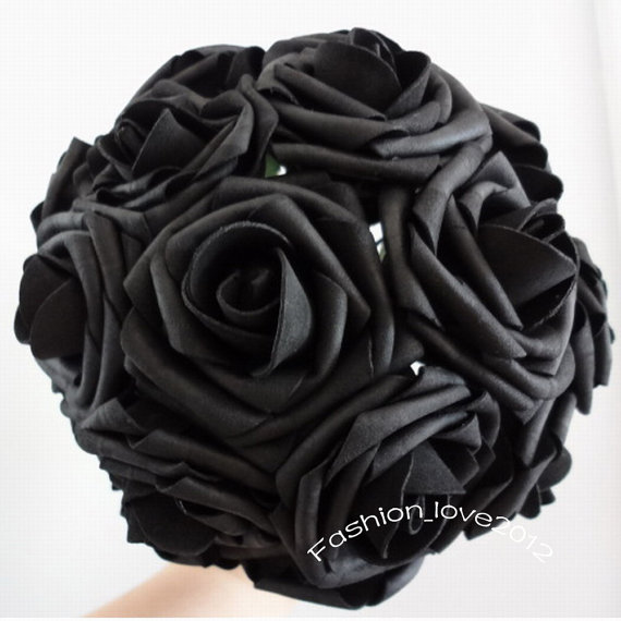 Wedding - 50 pcs Black Wedding Flowers Artificial Flower Supplies Fake Black Foam Roses Floral Wedding Table Centerpiece Decor