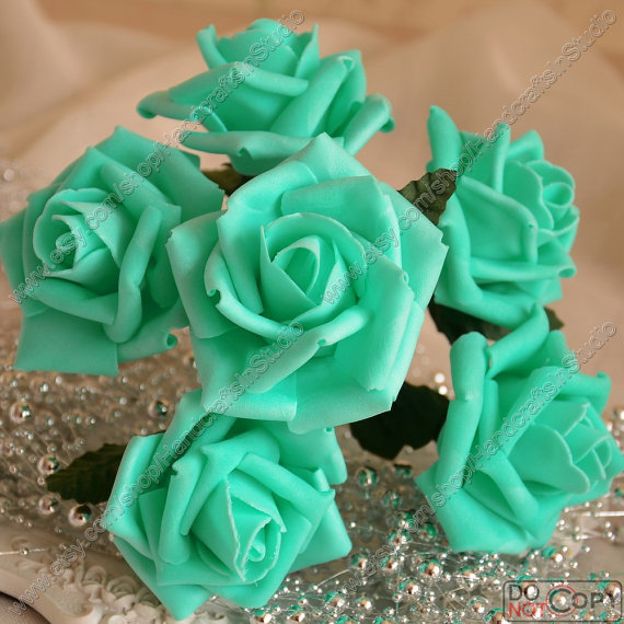 Hochzeit - 72 pcs Tiffany Blue Wedding Flowers  Artificial Flower Fake Roses For Bridal Bouquet Wedding Table Centerpieces