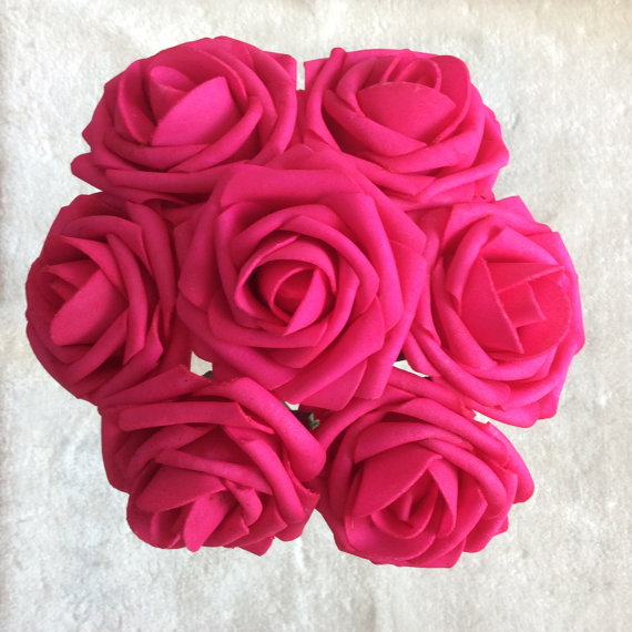 زفاف - 100pcs Hot Pink Wedding Flowers Fuschia Roses For Bridal Bridesmaids Bouquets Wedding Party Decor Table Centerpiece