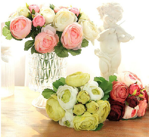 زفاف - Set Of 5 Peony Bouquet Artificial Silk Peonies For Brides Bridesmaids Bridal Bouquet Width22cm