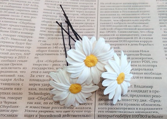Wedding - Daisies White Flower - Wedding Hair Accessories, Bohemian Wedding Hairstyles Hair Flower - Set