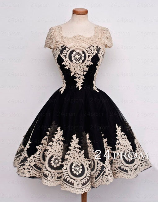 زفاف - Black Tulle Lace Short Prom Dress,Homecoming Dress - 24prom