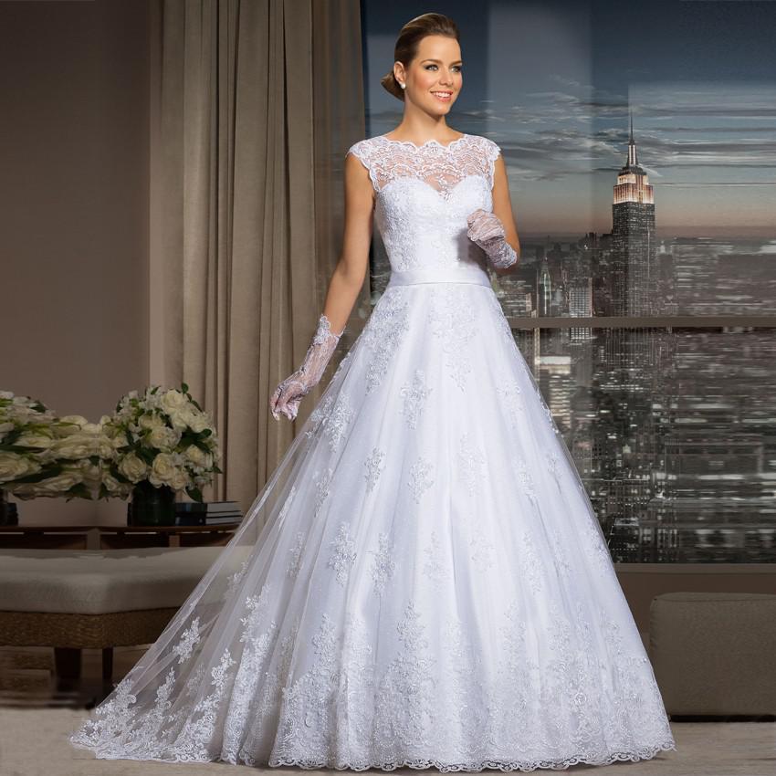 Mariage - Vestido De Noiva 2015 Cheap Lace Wedding Dresses Sheer Train See Through Back Vintage Bridal Dresses Ball Gowns A-Line Robe De Mariage Online with $127.28/Piece on Hjklp88's Store 