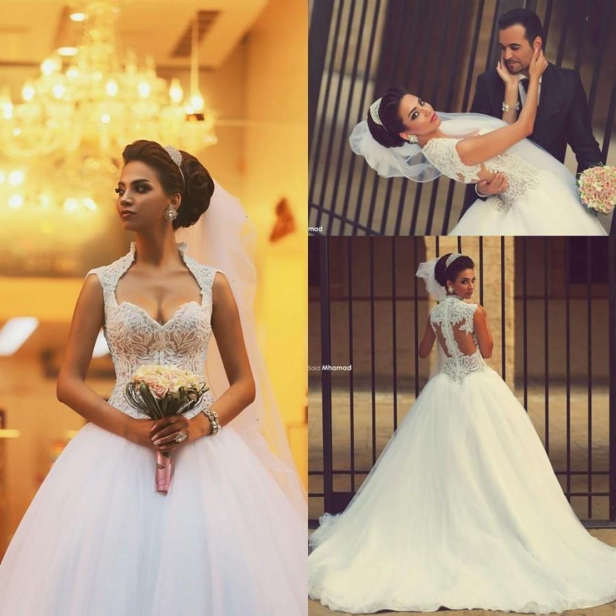 زفاف - 2016 New Plus Size Ball Gown Lace Wedding Dresses 2015 Arabic Said Mhamad Sweetheart Beaded Topped Illusion Back Bridal Gowns Online with $167.54/Piece on Hjklp88's Store 