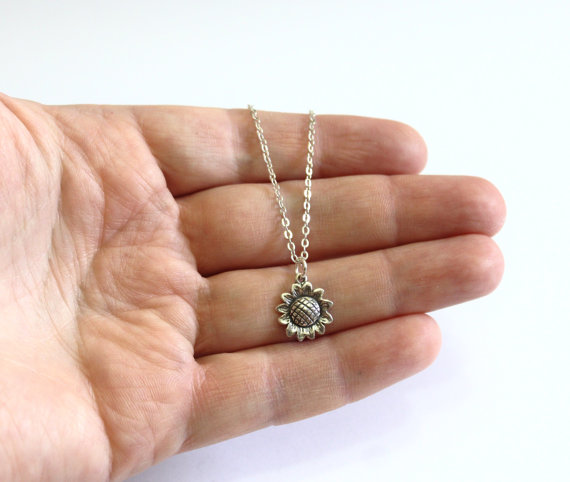 Mariage - Sunflower Sterling Silver Necklace, Sunflower Necklace, Tiny Silver Necklace, Delicate Necklace, Minimalist Necklace,