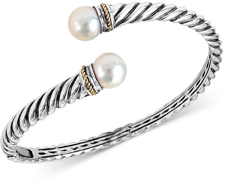 Hochzeit - EFFY Freshwater Pearl (9mm) Bangle Bracelet in Sterling Silver and 18K Gold