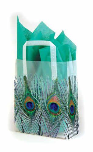 Wedding - Peacock Feather Patterned Opaque Frosty Gift Bag