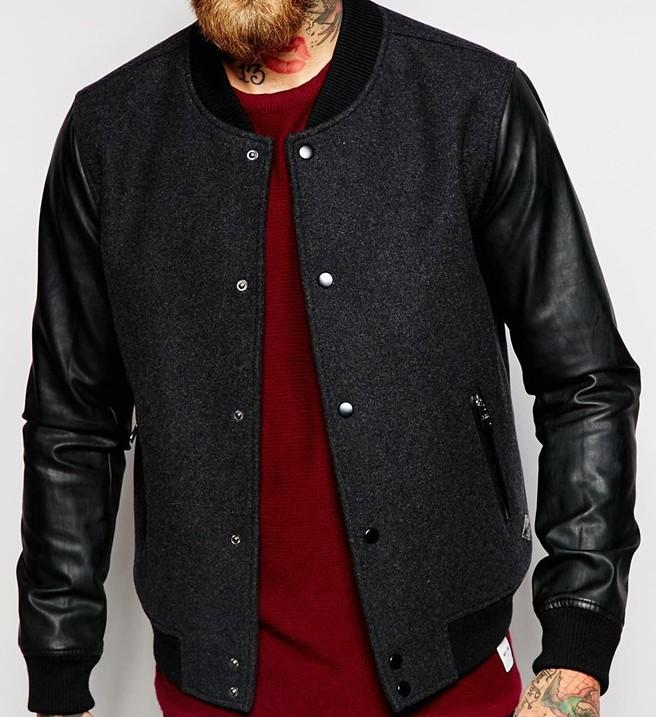 Mariage - LETTERMAN WOOL BOMBER AND LEATHER SLEEVES JACKET