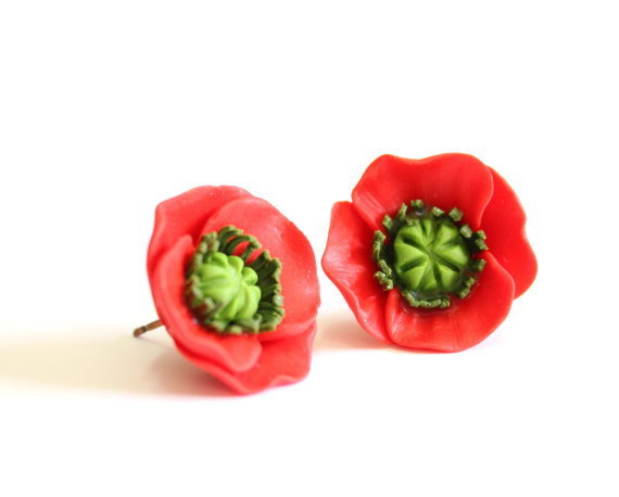 Mariage - Red Poppy Earrings - Stud Earrings - Red Earrings - Poppies Studs - A perfect gift for her, Bridesmaid Jewelry,Flowers Girl Jewelry