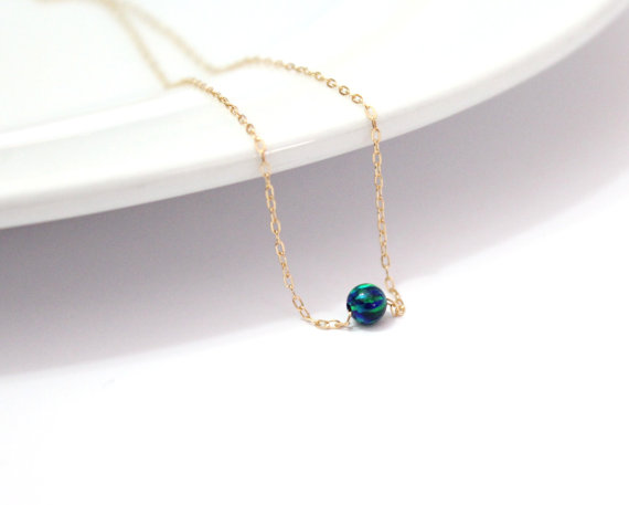 Hochzeit - Opal necklace, Emerald green opal necklace, opal bead necklace, tiny opal necklace , ball necklace, dot opal necklace, Christmas gift