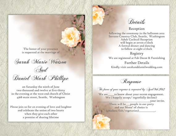 Hochzeit - DIY Wedding Invitation Template Set Editable Word File Instant Download Printable Floral Invitation Rose Wedding Invitation Peach Invitation