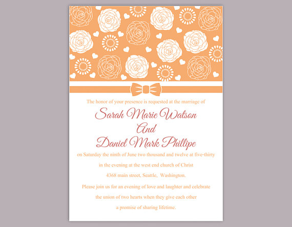 Свадьба - DIY Wedding Invitation Template Editable Word File Instant Download Printable Orange Wedding Invitation Flower Rose Wedding Invitation