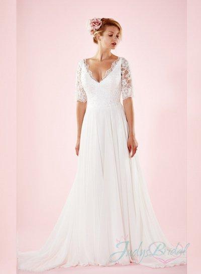 زفاف - romance half length sleeved v neck chiffon wedding dresses