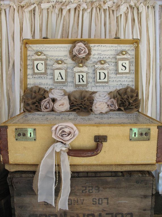 Mariage - Vintage Suitcase Wedding Card Holder Shabby Chic Wedding Rustic Country Wedding