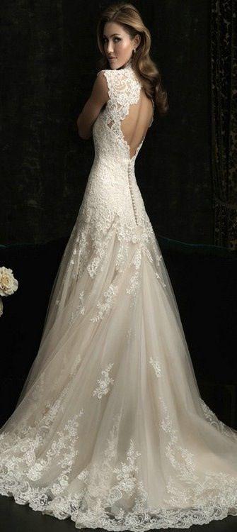 Свадьба - Vintage V Neck Sexy Open Back Lace Mermaid Wedding Dresses Bridal Gown